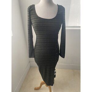 B Darlin Striped Green/Black Knit Sweater Dress Juniors' Long-Sleeve Size 5/6